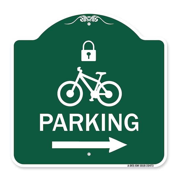 Signmission Parking W/ Lock Cycle & Right Arrow, Green & White Aluminum Sign, 18" x 18", GW-1818-23473 A-DES-GW-1818-23473 - main